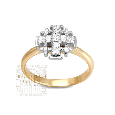 14K Gold & Diamond Elegant Jerusalem Cross Ring